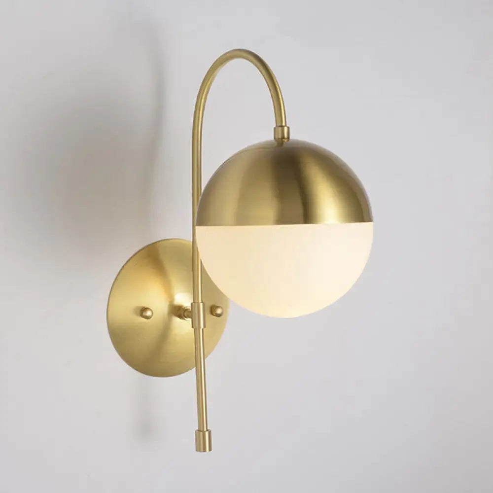 Brass Antique Wall Lamp Fixture with Frosted White Glass Tulip Shade - 1-Light Wall Mount Light