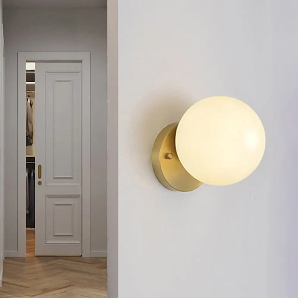 Brass Antique Wall Lamp Fixture with Frosted White Glass Tulip Shade - 1-Light Wall Mount Light