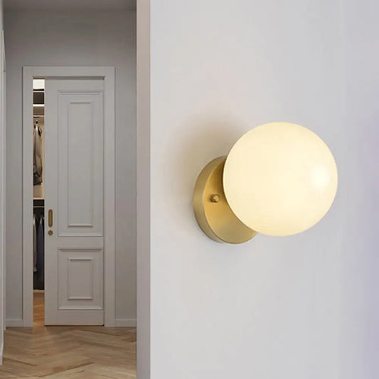 Brass Antique Wall Lamp Fixture with Frosted White Glass Tulip Shade - 1-Light Wall Mount Light