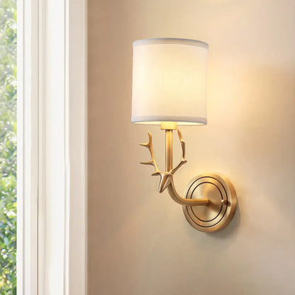 Brass Antique Wall Lamp Fixture with Frosted White Glass Tulip Shade - 1-Light Wall Mount Light