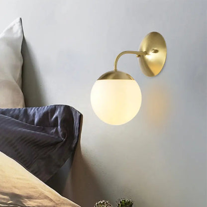 Brass Antique Wall Lamp Fixture with Frosted White Glass Tulip Shade - 1-Light Wall Mount Light