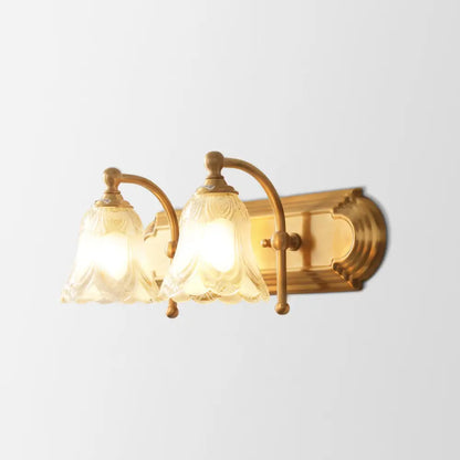 Brass Armed Wall Sconce with Ribbed Glass Shade for Bathroom Decoration