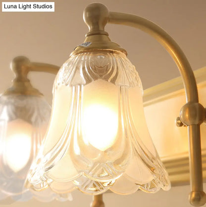 Brass Armed Wall Sconce with Ribbed Glass Shade for Bathroom Decoration