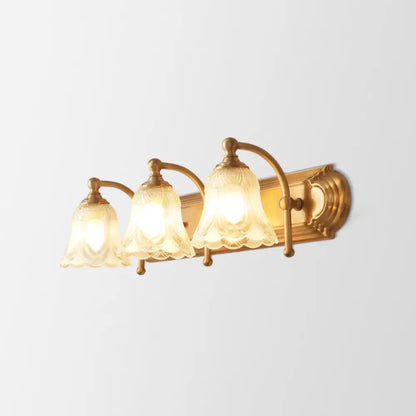 Brass Armed Wall Sconce with Ribbed Glass Shade for Bathroom Decoration