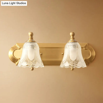 Brass Armed Wall Sconce with Ribbed Glass Shade for Bathroom Decoration