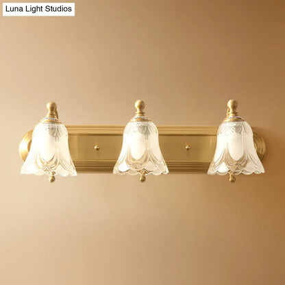 Brass Armed Wall Sconce with Ribbed Glass Shade for Bathroom Decoration
