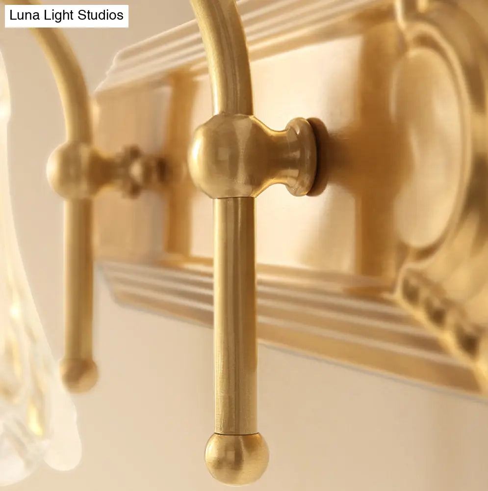 Brass Armed Wall Sconce with Ribbed Glass Shade for Bathroom Decoration