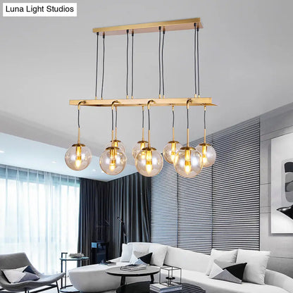 DecorBites™ Brass Ball Island Pendant Light with Clear Glass Shade - Modern 8 Head Design
