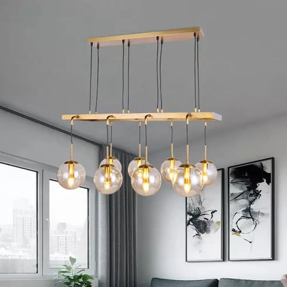 DecorBites™ Brass Ball Island Pendant Light with Clear Glass Shade - Modern 8 Head Design