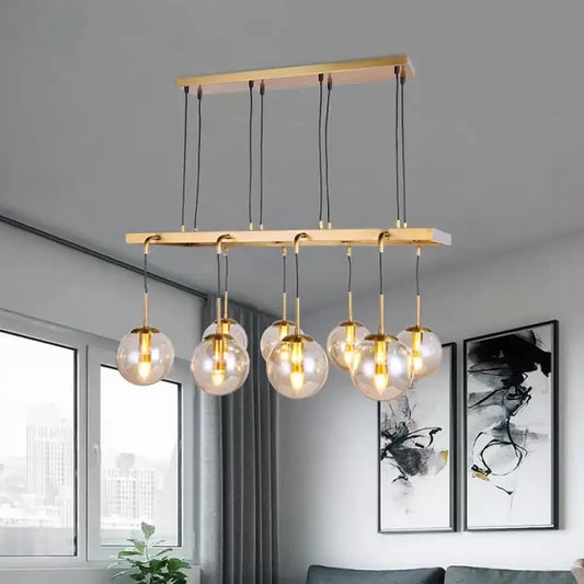 DecorBites™ Brass Ball Island Pendant Light with Clear Glass Shade - Modern 8 Head Design