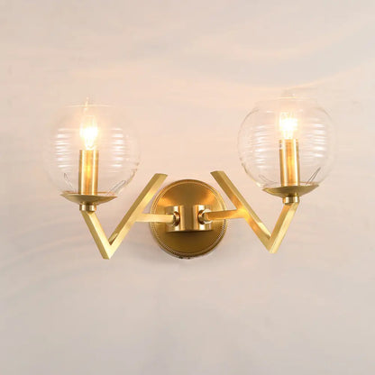 DecorBites™ Brass Ball Sconce Light with Ribbed Glass Shade - Simple Wall Mount Lamp