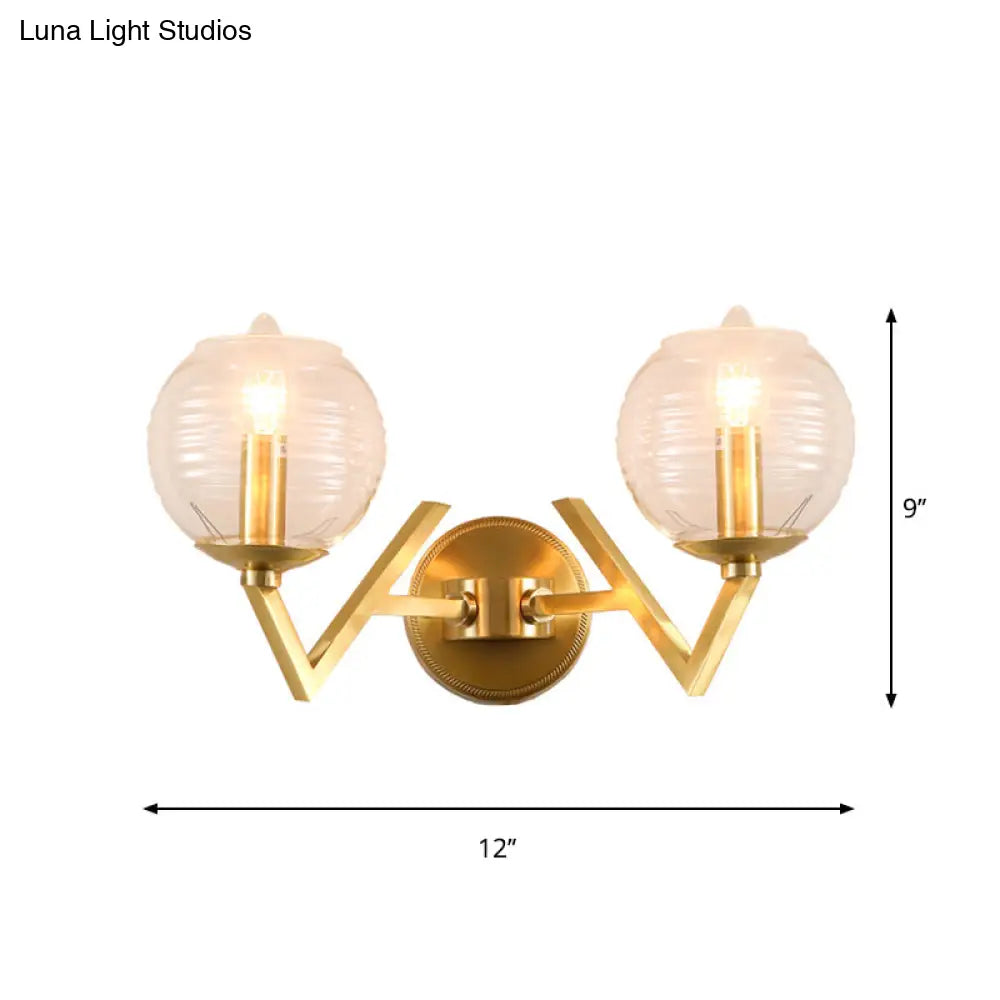 DecorBites™ Brass Ball Sconce Light with Ribbed Glass Shade - Simple Wall Mount Lamp