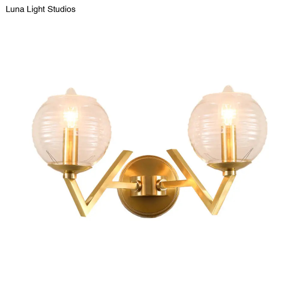 DecorBites™ Brass Ball Sconce Light with Ribbed Glass Shade - Simple Wall Mount Lamp