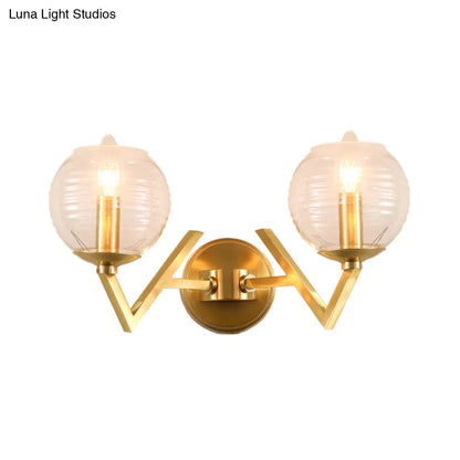 DecorBites™ Brass Ball Sconce Light with Ribbed Glass Shade - Simple Wall Mount Lamp