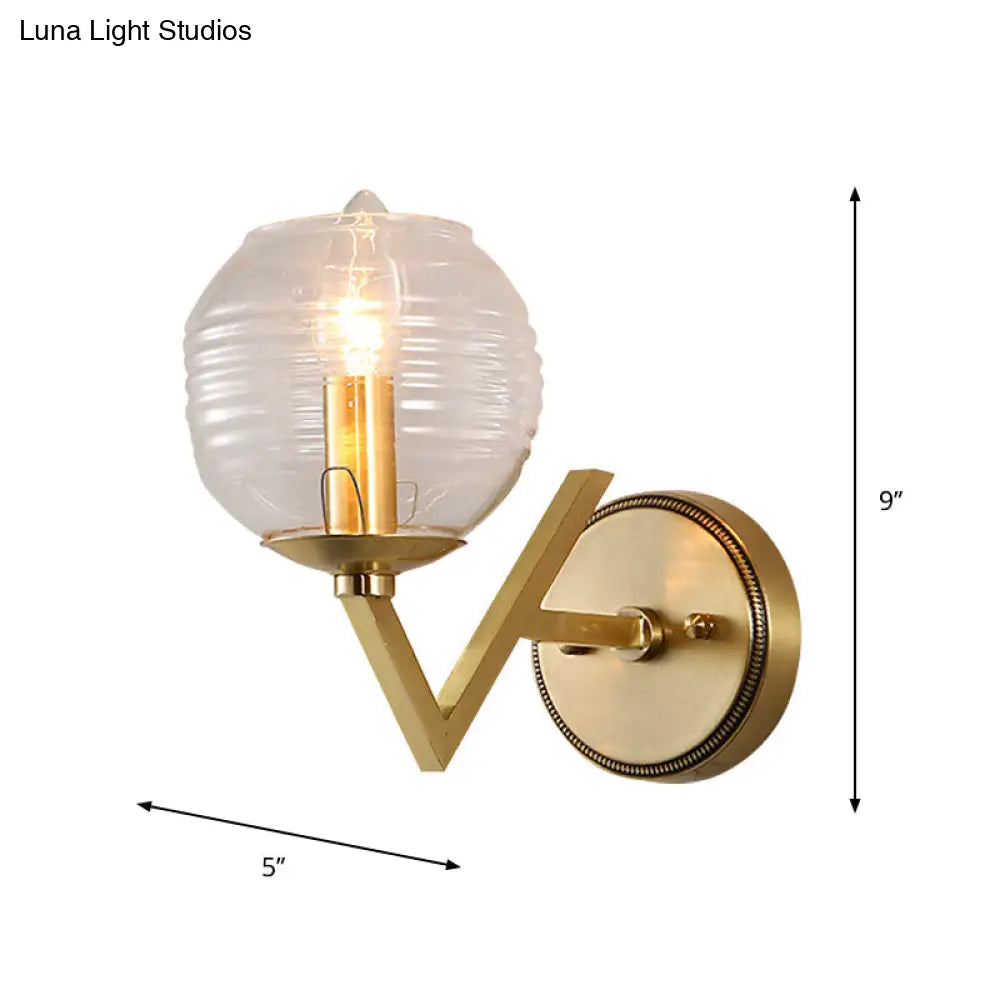 DecorBites™ Brass Ball Sconce Light with Ribbed Glass Shade - Simple Wall Mount Lamp