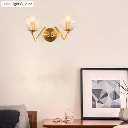 DecorBites™ Brass Ball Sconce Light with Ribbed Glass Shade - Simple Wall Mount Lamp
