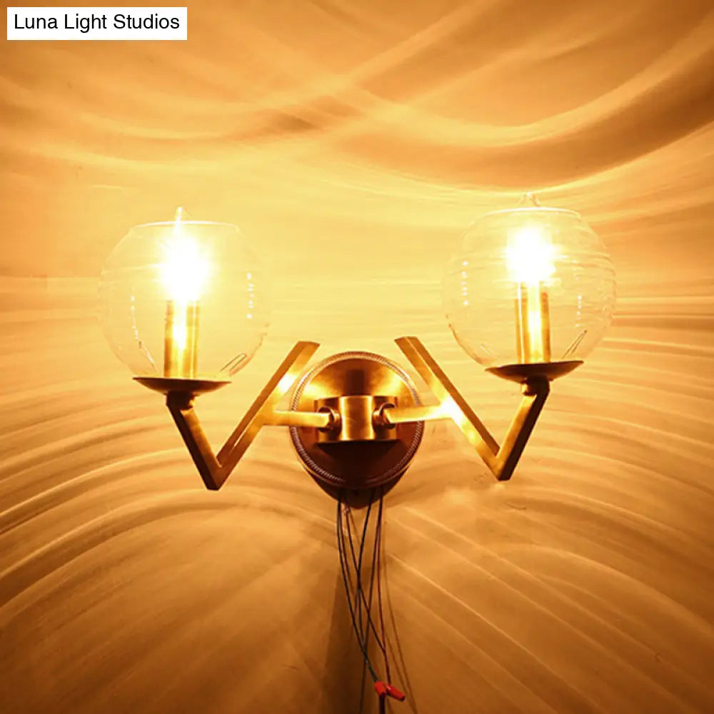 DecorBites™ Brass Ball Sconce Light with Ribbed Glass Shade - Simple Wall Mount Lamp