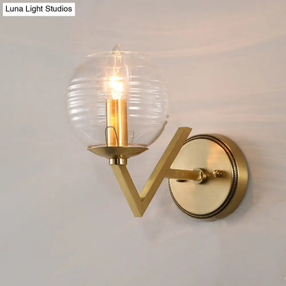 DecorBites™ Brass Ball Sconce Light with Ribbed Glass Shade - Simple Wall Mount Lamp
