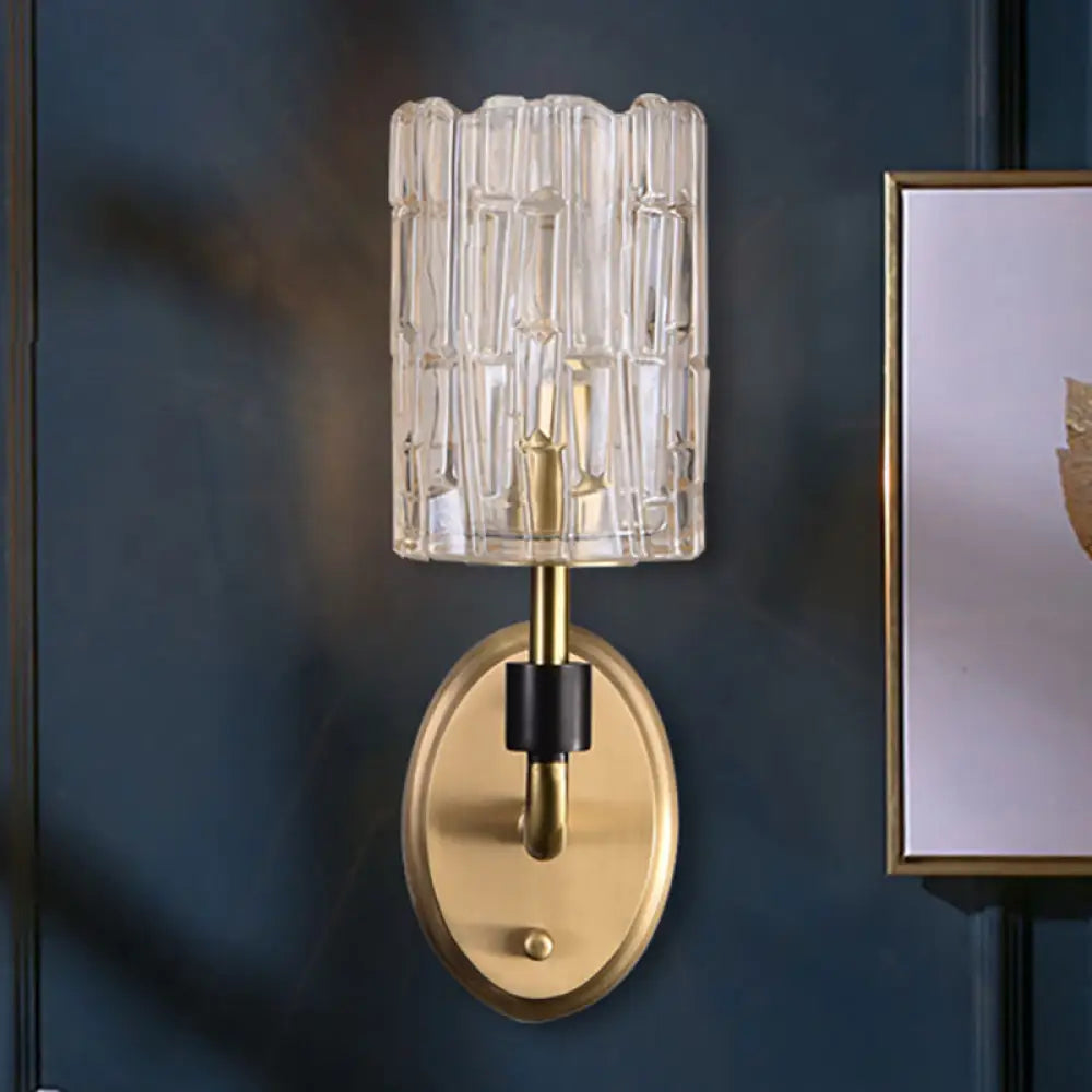 DecorBites™ Brass Bedside Wall Sconce with Clear Crystal Shade - Contemporary Style