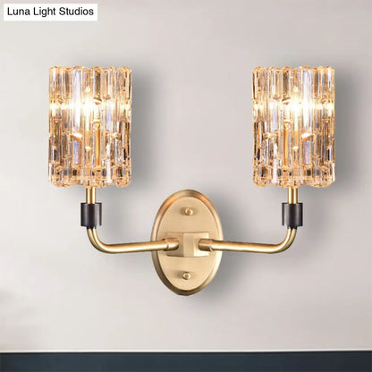 DecorBites™ Brass Bedside Wall Sconce with Clear Crystal Shade - Contemporary Style