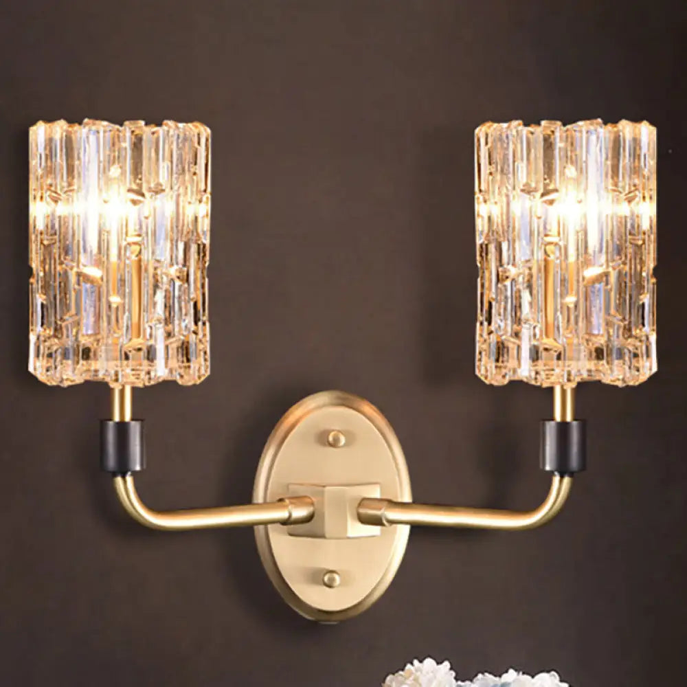 DecorBites™ Brass Bedside Wall Sconce with Clear Crystal Shade - Contemporary Style