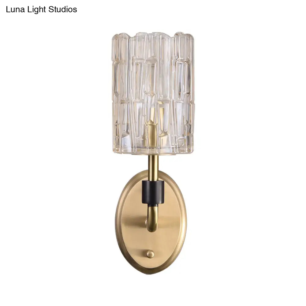 DecorBites™ Brass Bedside Wall Sconce with Clear Crystal Shade - Contemporary Style