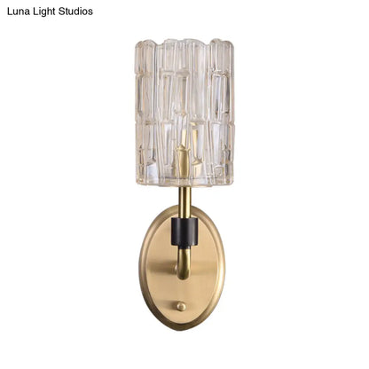 DecorBites™ Brass Bedside Wall Sconce with Clear Crystal Shade - Contemporary Style