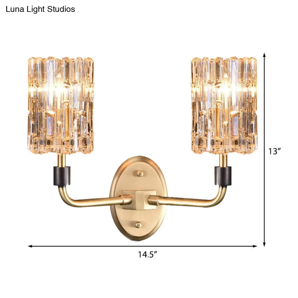 DecorBites™ Brass Bedside Wall Sconce with Clear Crystal Shade - Contemporary Style