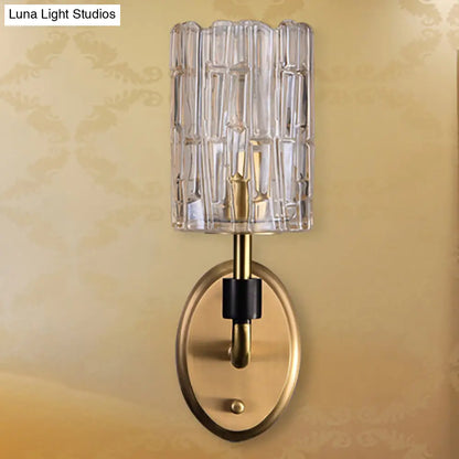 DecorBites™ Brass Bedside Wall Sconce with Clear Crystal Shade - Contemporary Style