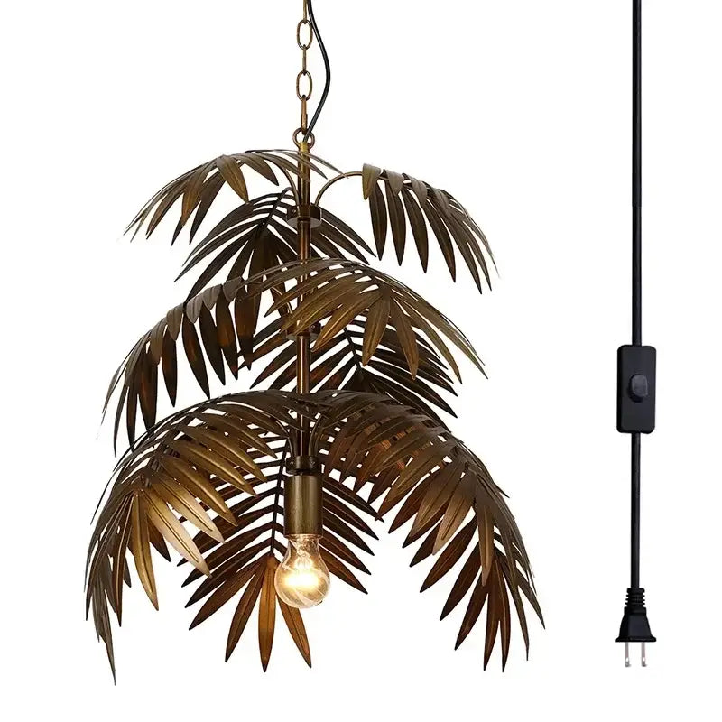 Bronze-finished decorbites boho coconut leaf chandelier with edison bulb and black cord for dining room lighting
