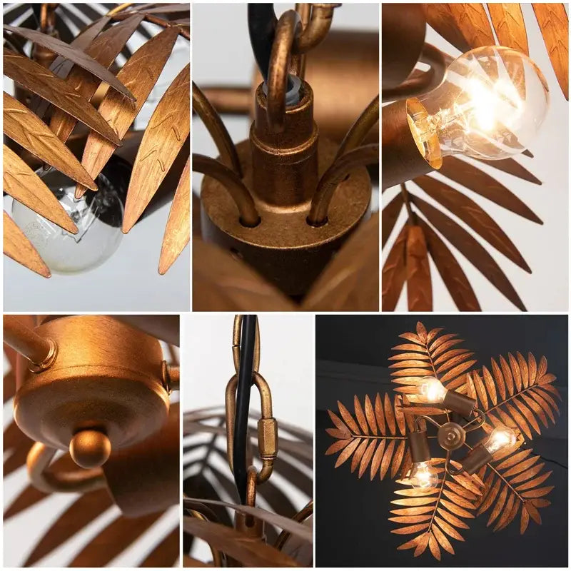 Bronze-finished metal boho coconut leaf chandelier with multiple exposed bulb sockets for dining room decorbites boho coconut