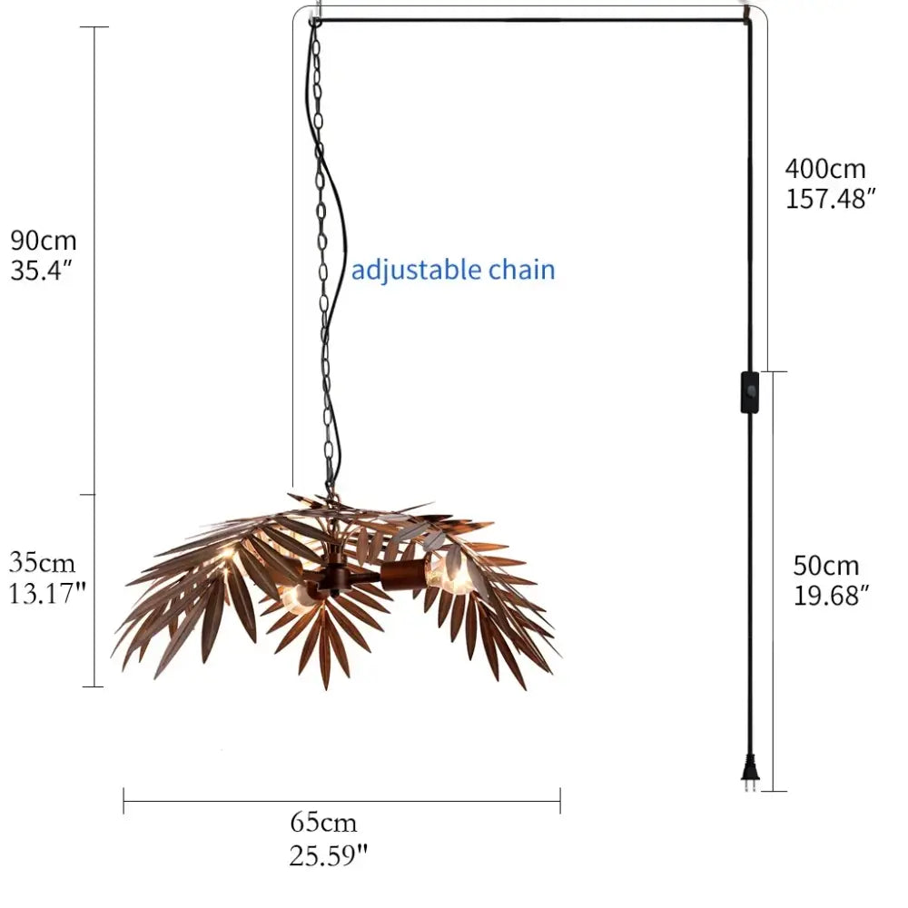 Bronze-colored metal boho coconut leaf chandelier pendant light with adjustable chain and black cord for dining room decorbites boho coconut