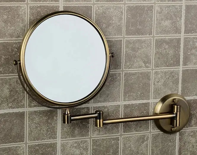 Brass bronze folding makeup mirror with circular magnifying glass and articulated arm for adjustable bedroom decorbites brass bronze