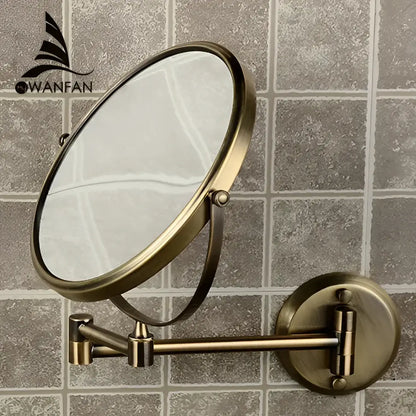 Antique decorbites brass bronze folding wall magnifying makeup mirror with circular adjustable arm and dual-sided surface