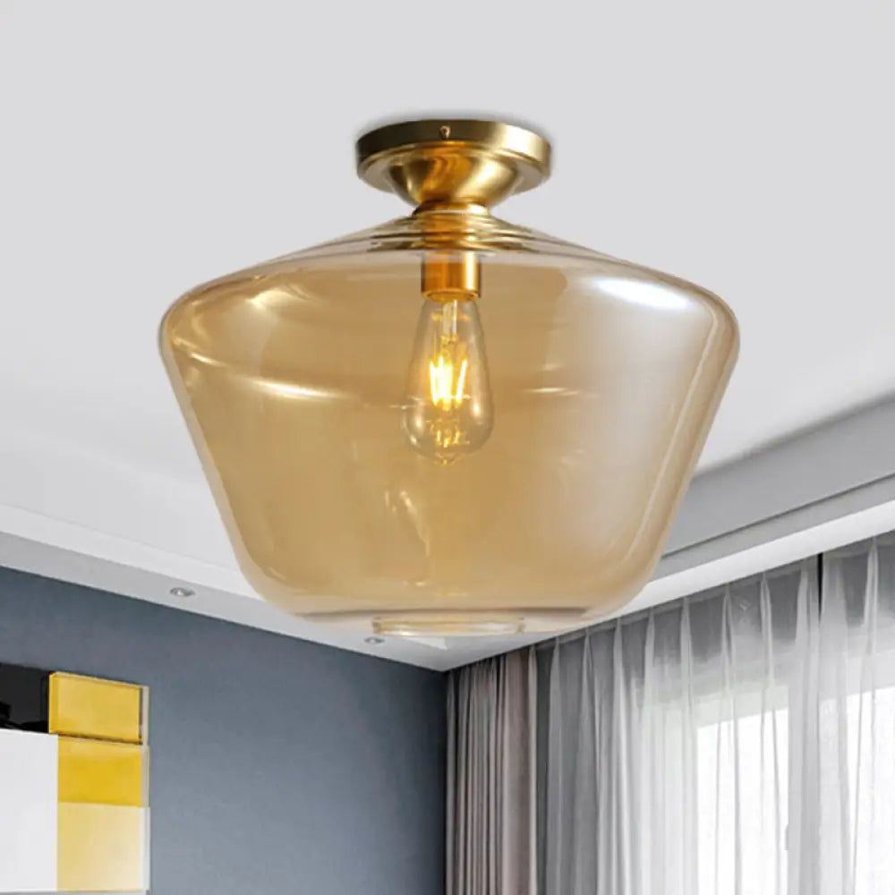 DecorBites™ DecorBites™ Brass Ceiling Lamp - Diamond Shaped Flush Mount - Mid Century Cognac Glass - Single 9"/15" Wide