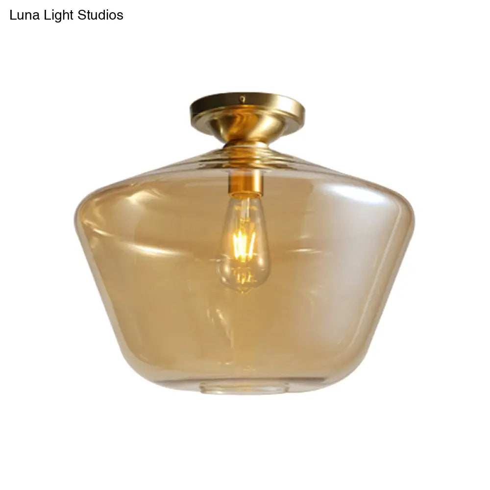 DecorBites™ DecorBites™ Brass Ceiling Lamp - Diamond Shaped Flush Mount - Mid Century Cognac Glass - Single 9"/15" Wide