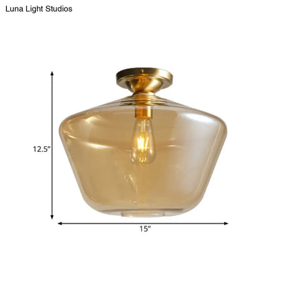DecorBites™ DecorBites™ Brass Ceiling Lamp - Diamond Shaped Flush Mount - Mid Century Cognac Glass - Single 9"/15" Wide