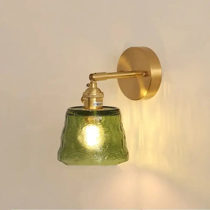 Brass clear glass led wall sconce with textured olive-green shade and brass finish for bedroom decorbites clear glass lighting