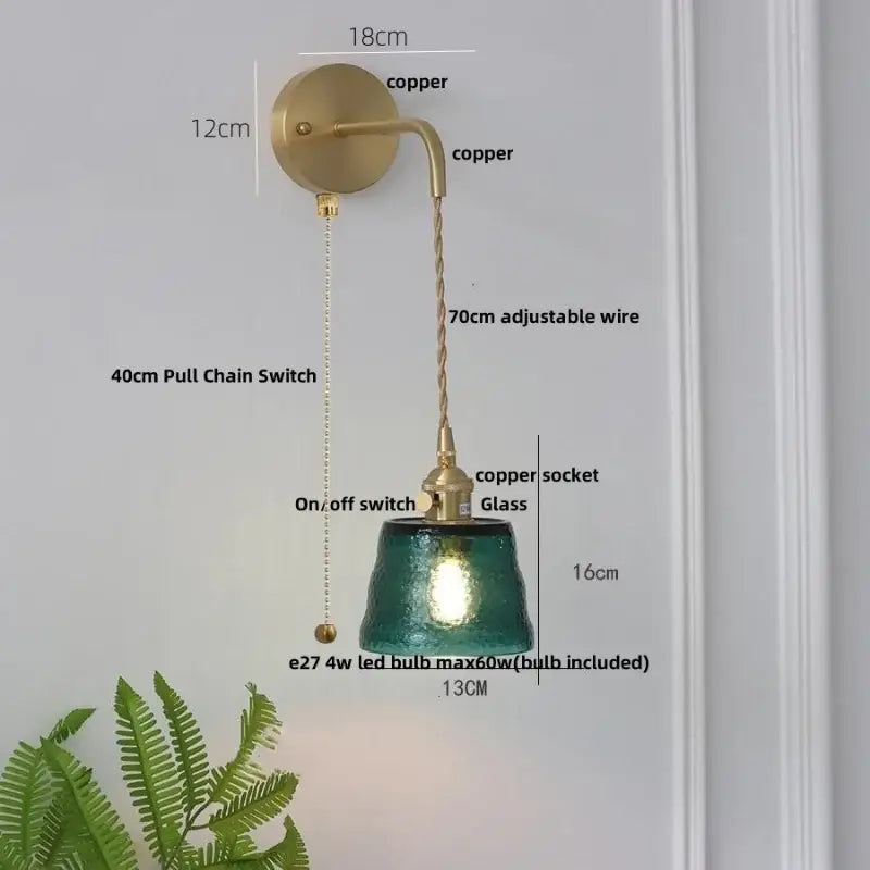 Copper-finished wall sconce with textured teal clear glass led shade and adjustable twisted wire for decorbites clear glass lighting