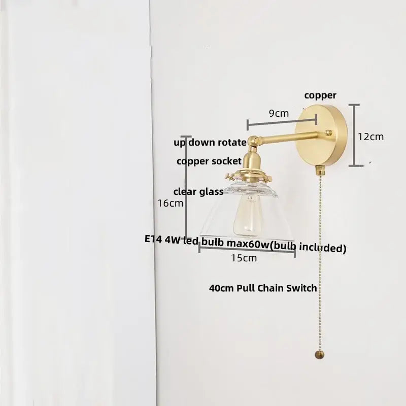 Brass-finished copper wall lights with clear glass shade and e14 led bulb ideal for bedroom reading decorbites clear glass