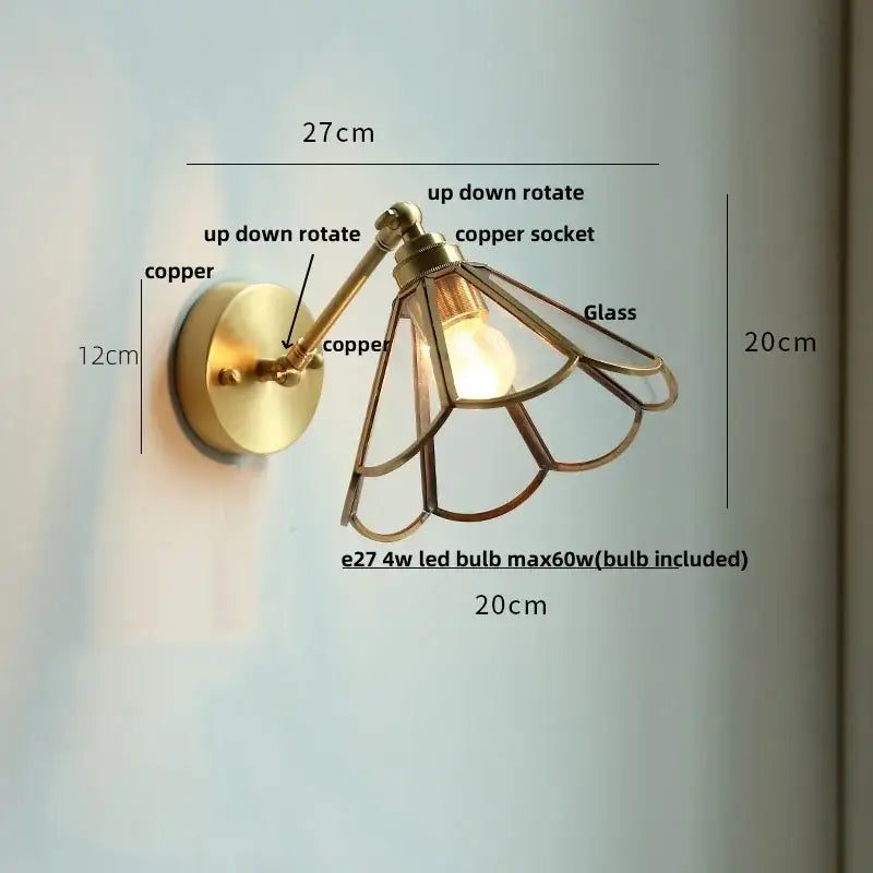 Copper-finished wall lights with clear glass shade and adjustable arm for bedroom reading by decorbites clear glass
