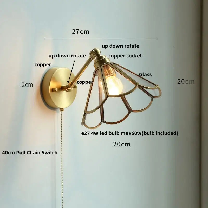 Copper wall sconce with clear glass shade and adjustable arm for bedroom reading decorbites clear glass wall lights