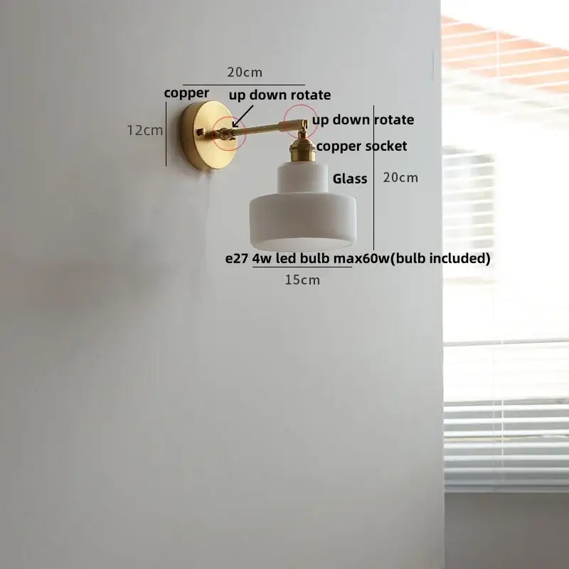 Brass wall lights with clear glass off-white shade featuring brass copper finish arm for bedroom reading lamp decorbites clear glass