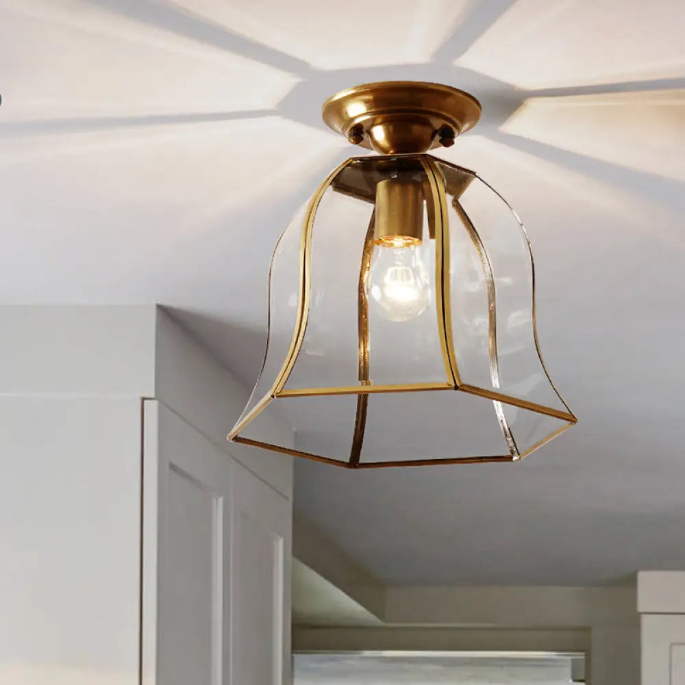 DecorBites™ DecorBites™ Brass Colonial Bell Ceiling Light - Clear Glass, Flush Mount Foyer Fixture