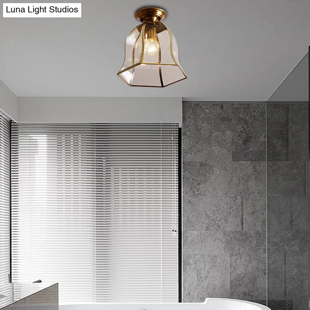 DecorBites™ DecorBites™ Brass Colonial Bell Ceiling Light - Clear Glass, Flush Mount Foyer Fixture