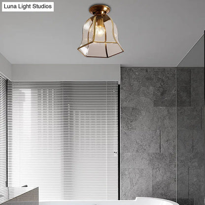 DecorBites™ DecorBites™ Brass Colonial Bell Ceiling Light - Clear Glass, Flush Mount Foyer Fixture