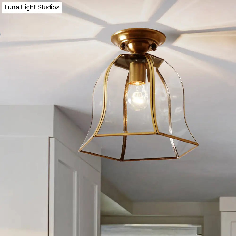 DecorBites™ DecorBites™ Brass Colonial Bell Ceiling Light - Clear Glass, Flush Mount Foyer Fixture