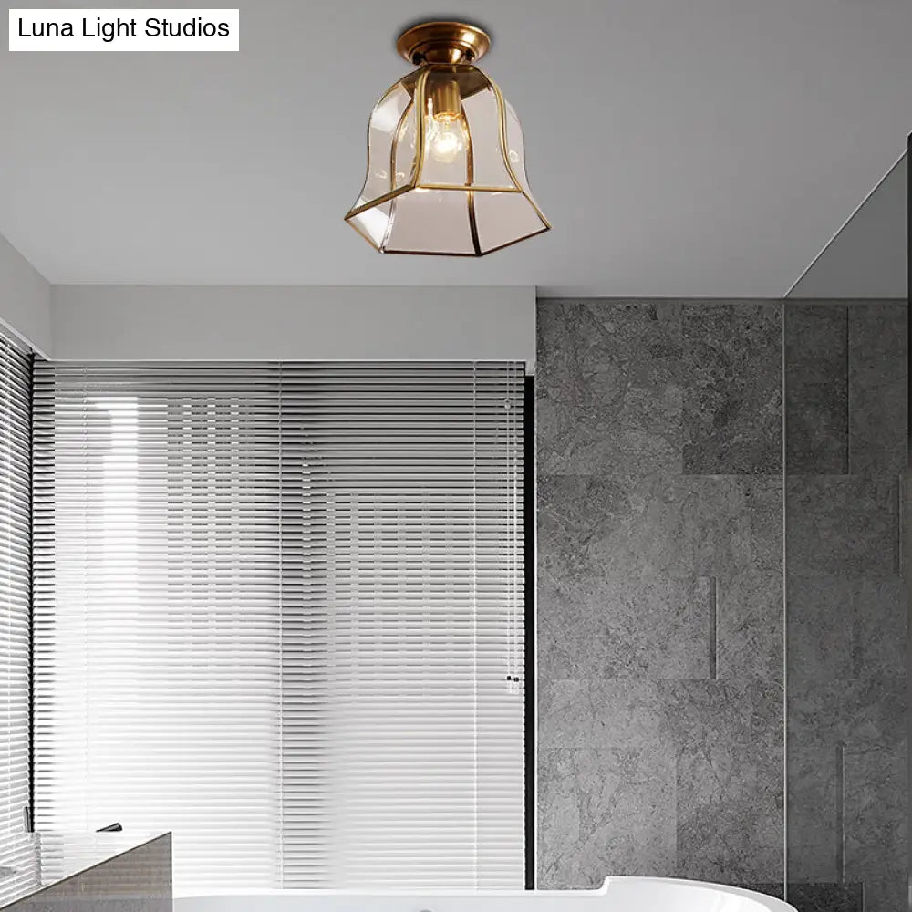 DecorBites™ DecorBites™ Brass Colonial Bell Ceiling Light - Clear Glass, Flush Mount Foyer Fixture