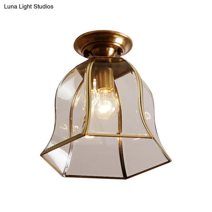 DecorBites™ DecorBites™ Brass Colonial Bell Ceiling Light - Clear Glass, Flush Mount Foyer Fixture