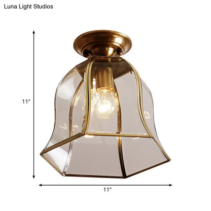 DecorBites™ DecorBites™ Brass Colonial Bell Ceiling Light - Clear Glass, Flush Mount Foyer Fixture